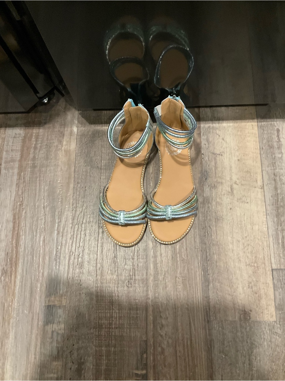 Girls' Metallic Aqua Strappy Ankle-Sandal